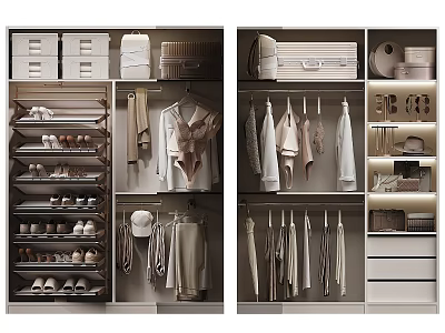 Modern Entryway Cabinet Sideboard With Hanging Garments Shoe Racks Drawers And Lighting 3d model