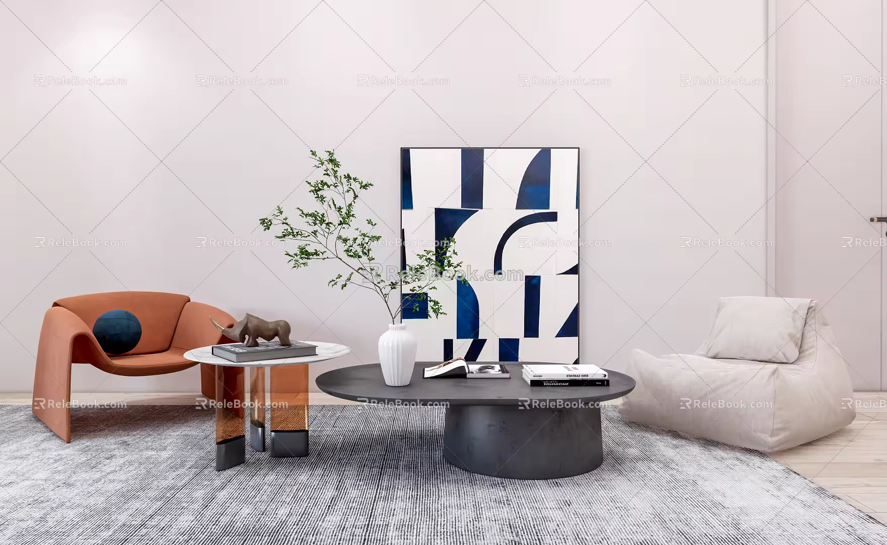 Modern Leisure Sofa Combination Leisure Chair Coffee Table Coffee Table Combination Sofa Lazy Sofa Painting Vase Carpet 3d model