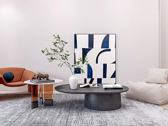 Modern Leisure Sofa Combination Leisure Chair Coffee Table Coffee Table Combination Sofa Lazy Sofa Painting Vase Carpet 3d model