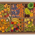 Fresh Assorted Fruits in Wooden Tray with Compartments Featuring Peaches Figs and Pineapple
