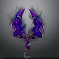 Fantasy Weapon Design With Purple Orange Flame Effects And Intricate Structure
