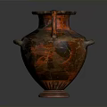 Black And Orange Ceramic Vase Sculpture With Carved Patterns And Handle