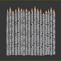Scenic Landscape of Neatly Arranged Silver Pillars with Orange Flames on Grey Background