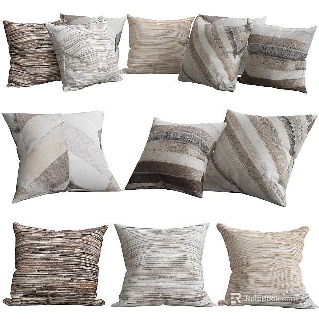 Neutral Toned Decorative Throw Pillows With Textured Patterns For Cozy Home Decor 3d model 