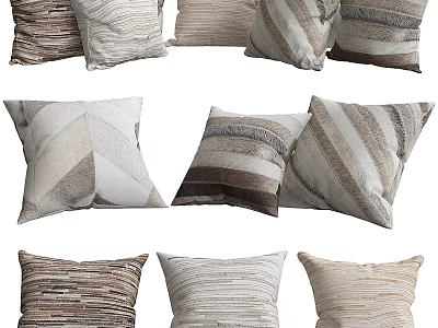Neutral Toned Decorative Throw Pillows With Textured Patterns For Cozy Home Decor 3d model