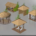 Traditional Thatch House Designs With Bamboo Plants And Wooden Seating Decks