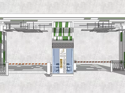 Modern Entrance Gate Design With Green Strip Decor Glass Door And Security Barriers 3d model