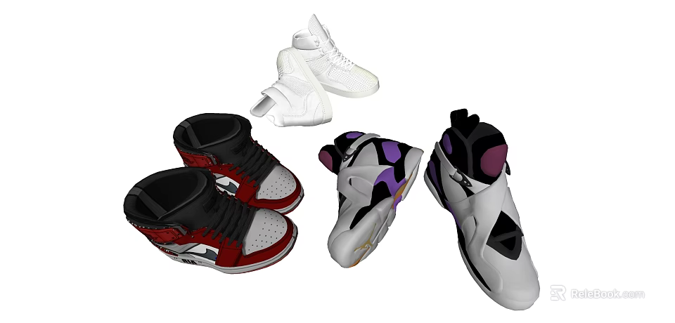 Stylish High Top Athletic Sneakers In Various Colors And Modern Design Features 3d model 