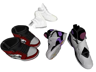Stylish High Top Athletic Sneakers In Various Colors And Modern Design Features 3d model