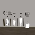 Modern Public Restroom Interior With Wall Mounted White Urinals And Wooden Partitions