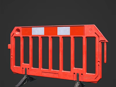 Orange Plastic Road Barrier With White Reflective Strips For Traffic Control 3d model