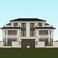 Semi Detached Villa Exterior Design With Symmetrical Facade Balconies And Landscaped Garden