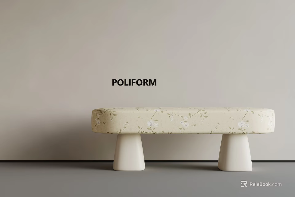 Modern Poliform Beige Bench with White Floral Pattern and White Legs 3d model