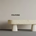 Modern Poliform Beige Bench with White Floral Pattern and White Legs 3d model