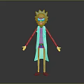 Animated Character Creature With Blue Hair White Lab Coat Green Shirt And Exaggerated Expression