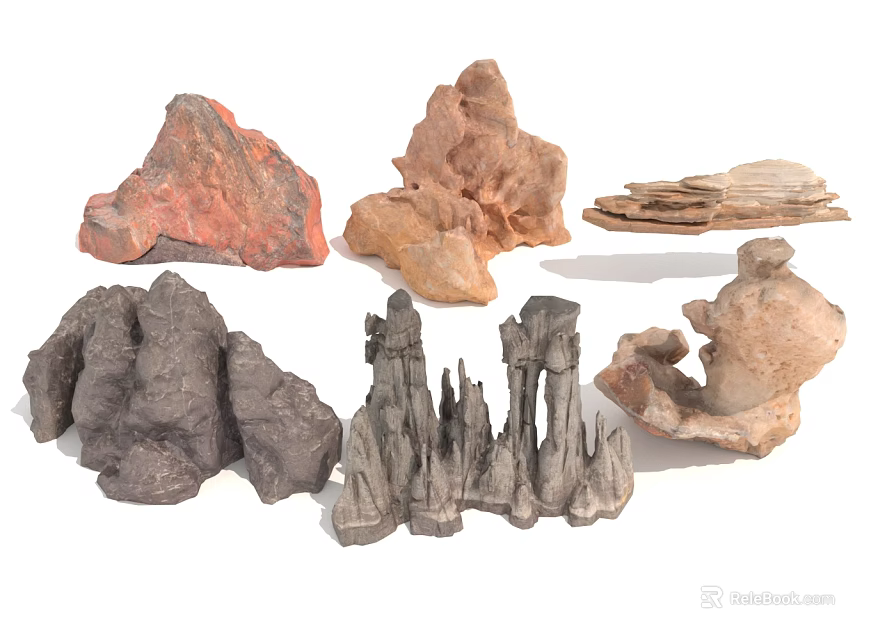 Natural Rock Scenery Components With Various Shapes And Textures For Landscape Decoration 3d model 