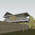 Modern Detached Villa With Wooden Roof Large Glass Windows And Water Reflection