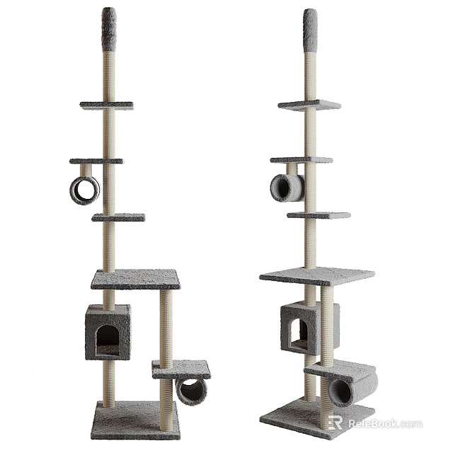 Sturdy Cat Tree Furniture With Platforms Scratching Posts And Play Toys 3d model 
