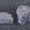 Natural Stone and Wood Decor Elements with Gravel Ground and Brick Wall Background
