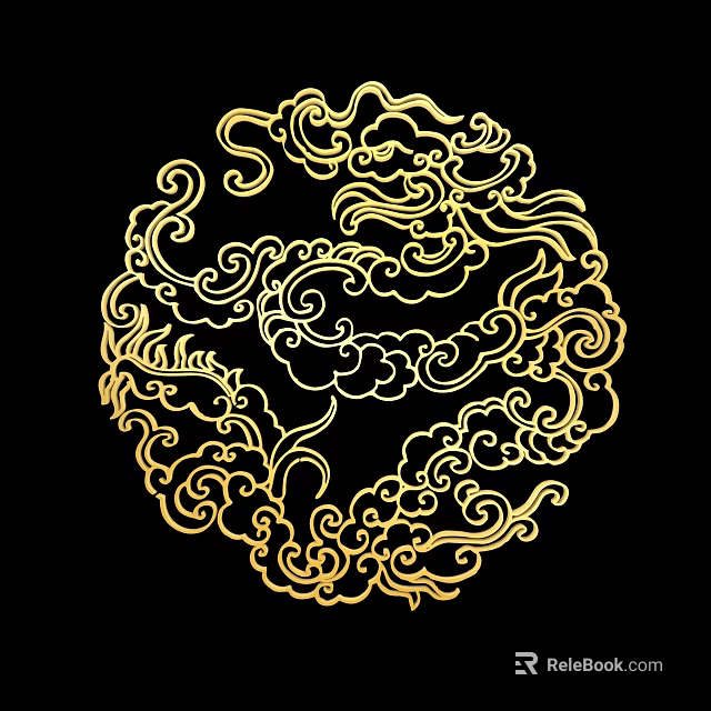 Golden Circular Carving With Intricate Curved Patterns On Black Background 3d model