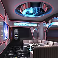 Modern KTV Interior Design With Neon Lights Comfortable Sofa And LED Entertainment Screens