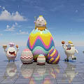Giant Colorful Easter Egg Photo Spot With Cartoon Characters Blue Sky And Reflective Floor