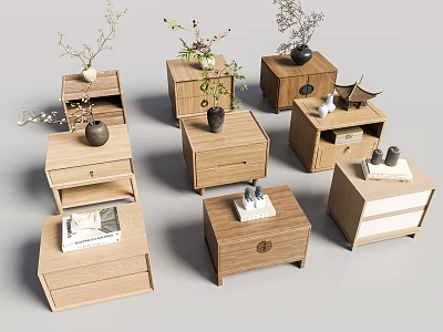Chinese Style Bedside Cabinet Combination New Chinese Style Bedside Cabinet Combination Ancient Bedside Cabinet Bedside Cabinet Ornaments Combination Adult Bedside Cabinet 3d model
