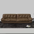 Cozy Brown Leather Two Seater Sofa In Living Room With Soft Rug And Side Table
