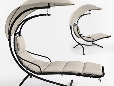 Outdoor Lounge Sofa Bench With Black Metal Frame Beige Cushion And Curved Canopy 3d model