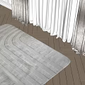 Soft Light Colored Square Rug on Wooden Floor with Sheer Curtains and Sunlight