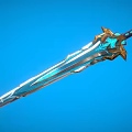 Ornate Fantasy Sword With Silver Blade Blue Accents And Golden Hilt Design 3d model