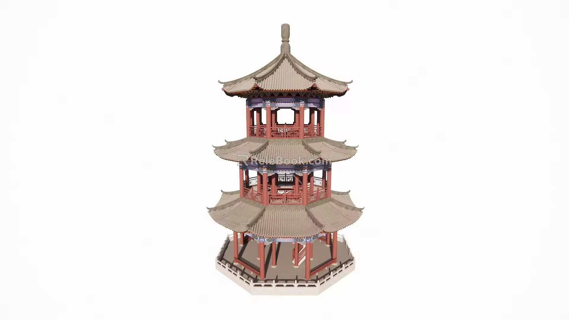 Qing style three-story octagonal pavilion ancient building pavilion waterside pavilion viewing pavilion 3d model
