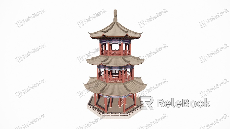 Qing style three-story octagonal pavilion ancient building pavilion pavilion waterside pavilion viewing pavilion model