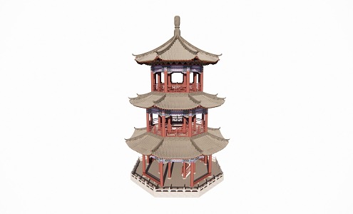 Qing style three-story octagonal pavilion ancient building pavilion waterside pavilion viewing pavilion 3d model