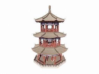 Qing style three-story octagonal pavilion ancient building pavilion waterside pavilion viewing pavilion 3d model