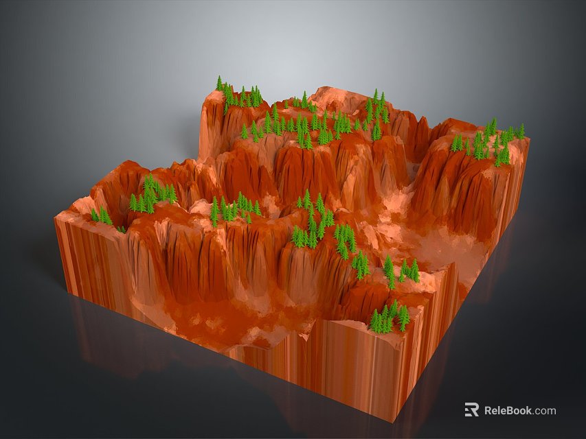 Scenic Red Rock Mountain Landscape With Green Vegetation And Rugged Cliffs 3d model 