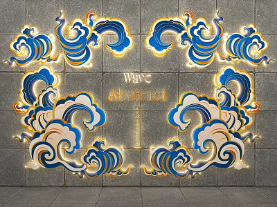 Popular Photo Spot With Abstract Blue And Orange Wave Patterns On Gray Wall 3d model