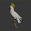 Detailed White Cockatoo With Yellow Crest Standing On Tree Stump Statue