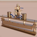 Industrial Mechanical Device With Metal Frame Pressure Gauge Cylinders And Blue Hoses
