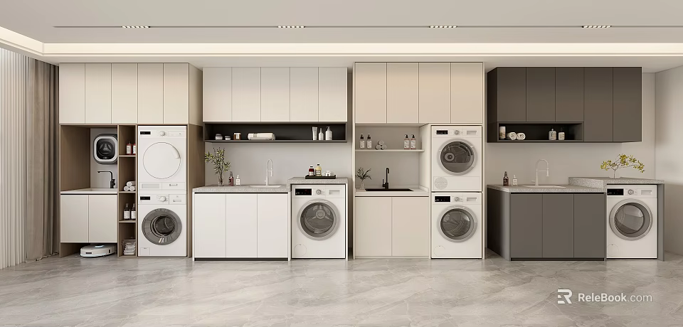 Modern Bathroom Cabinet With Washing Machine Sink And Storage Design Elements 3d model 