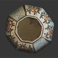 Decorative Vase With Yellow Floral Patterns Green Leaves And Blue Geometric Designs