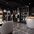 Modern FRANCEP Clothing Store Interior With Clothing Displays Sofa And Reception Counter