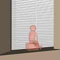 Red Transparent Human Figure Sculpture Sitting On Window Sill With White Blinds
