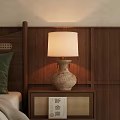 Wooden Bedside Table With Ceramic Base Table Lamp And Woven Grille Design 3d model