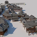 Traditional Chinese Commercial Street With Ancient Architecture Wooden Structures And Gray Tiled Roofs