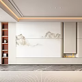 Modern Elegant Sofa Background Wall With Mountain Landscape Painting Built-in Niche And Fireplace