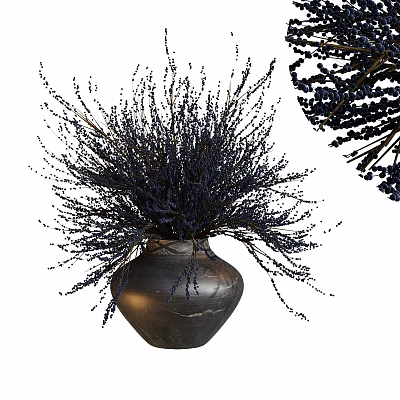 Dark Ceramic Vase With Dried Purple Flowers For Home Decor Accent 3d model