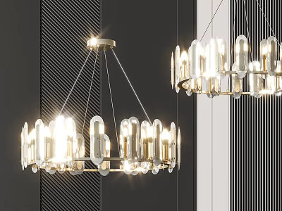 Bright Modern Elegant Chandelier With Transparent Glass Shades And Metallic Frame For Interior 3d model