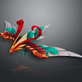 Colorful Phoenix With Red Green Yellow Feathers Spread Wings Ornate Design Dark Background