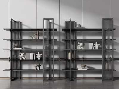 Modern Storage Shelf Unit With Sleek Partition Design Layered Shelves And Decorative Items 3d model